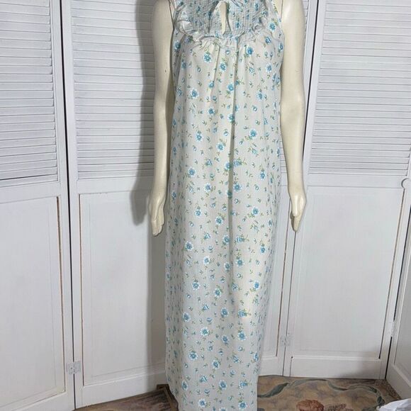 Vintage Amy Sue Blue Floral Prairie Long Sleeveless Nightgown Size Medium - Picture 13 of 15